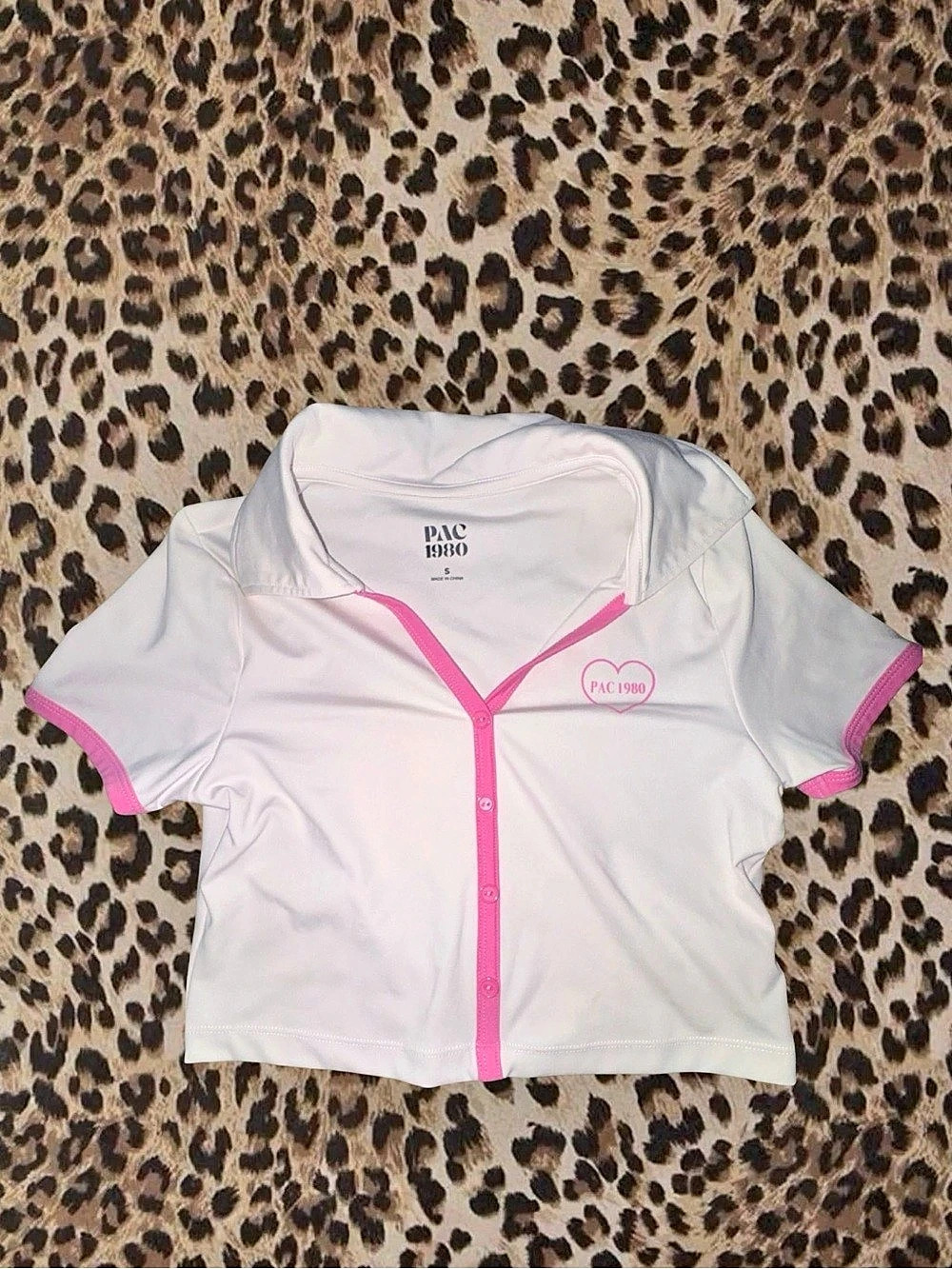 PAC 1980 PAC WHISPER Active All Heart Polo Top White & Pink Small